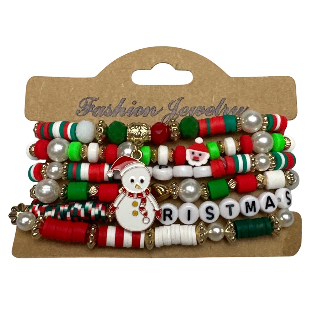 Stretchy Christmas Snowman Beaded Bracelet Stack – Festive Holiday Jewelry Set